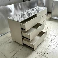 Commode à 6 tiroirs en marbre Arabescato, laque beige moderne, pour le rangement de la chambre à coucher