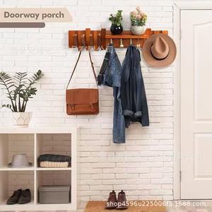 Wooden Wall Mounted Clothes Rack With <b>Hooks</b> <b>Shelf</b> Entryway Organizer Reddish Brown 25.59 In Length Durable Storage Solution - Product Image 2