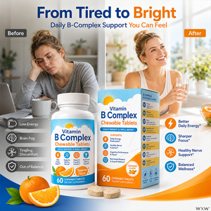 Tabletas Masticables de <span class=keywords><strong>Complejo</strong></span> Vitamínico <span class=keywords><strong>B</strong></span> con Sabor a Tangerina, Energía Diaria, Función Nerviosa y Cognitiva, y Apoyo al Equilibrio Nutricional - Product Image 2