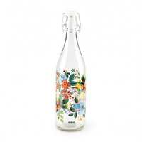 Bouteille en verre Excelsa 1 L, motif floral multicolore, bouchon à charnière, réutilisable, style bohème, compatible lave-vaisselle, fabriqué en Italie