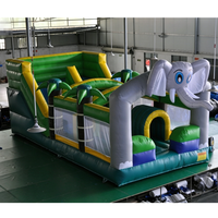 Château gonflable animalier Éléphant Jungle Zoo avec toboggan, combo gonflable pour enfants, jeu d'extérieur, location, divertissement