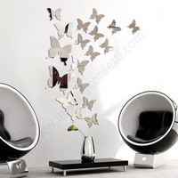 Autocollant mural 3D papillon réfléchissant, imperméable, en vinyle acrylique, impression UV, amovible, pour décoration de mariage et chambre d'enfant