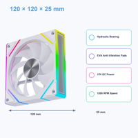Ventola per Case PC EK120 6PIN WH 120mm Bianca RGB, Silenziosa 20dBA, 1200 RPM, 12V DC per Computer da Gaming, Fornitore OEM all'Ingrosso