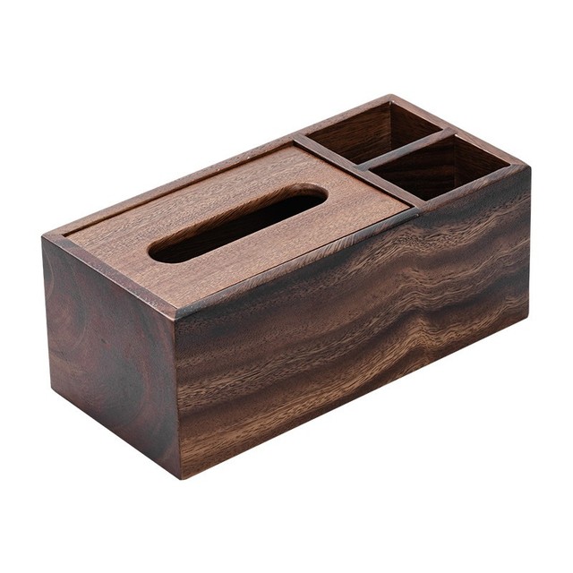 Walnut Wood Multi-Functional Desktop Storage Rack Solid Tissue Box