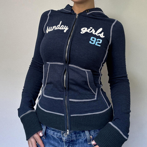 Conjunto Deportivo de Punto Transpirable para Mujer, Diseño Personalizado, Estilo Retro Y2K, Sudadera con Capucha y Cremallera Completa, Resistente al Viento, Poliéster Premium, Pantalones Deportivos - Product Image 2