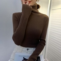 Tops de punto de otoño para mujer de alta calidad, camisa de cuello alto delgada de manga larga, imprimación elástica, suéteres casuales sólidos