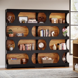 Bibliothèque noire de 71 pouces de haut, étagère à livres asymétrique moderne, étagère de présentation autoportante à 4 niveaux avec forme classique pour le bureau à domicile - Product Image 3