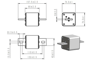 315-1400A 1000Vdc เซมิคอนดักเตอร์แรงดันสูง IR.50kA ฟิวส์เซมิคอนดักเตอร์ตัวสี่เหลี่ยม (ทำงานเร็ว) - Product Image 3