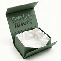 Boîte pliable rigide avec insert en satin blanc et logo personnalisé en relief, emballage haut de gamme pour bijoux, montres et accessoires de mode