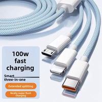 Macaron 120W 3-en-1 Cable DE DATOS DE TELÉFONO MÓVIL trenzado Carga súper rápida para Android Type-C Car iPhone para Huawei Vivo Printer