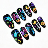 Arte de Uñas para Halloween, Diseños Personalizables de Calaveras, Arañas y Fantasmas en Tono Dopamina, Estilo Oscuro y Dulce
