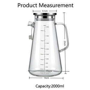 Carafe à eau en verre borosilicate <span class=keywords><strong>de</strong></span> 2000 ml <span class=keywords><strong>avec</strong></span> graduation, couvercle en acier inoxydable, bec verseur et bouchon, résistante à la chaleur - Product Image 6