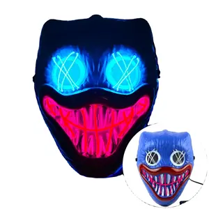 New Halloween Decorations Carnival Party Masquerade Mask Poppy Playtime Glowing LED Light Up Mask For