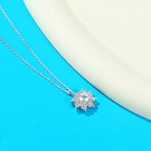 Custom 925 Sterling Silver Rhodium Plated Women's Trendy Sunflower Pendant Necklace Brilliant Cut Cubic Zirconia Engagement Gift - Product Image 6