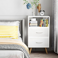 Table de chevet moderne blanche avec 2 tiroirs en tissu, rangement ouvert, table d'appoint en bois pour petit espace, chambre à coucher, salon