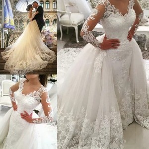 <b>White</b> Mermaid Wedding Dress Sweetheart Neckline <b>Lace</b> Vintage Style Full Length Bridal Gown - Product Image 1