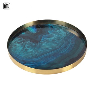 Décor de <span class=keywords><strong>maison</strong></span> de Noël Jane European Light Luxury Restaurant Hotel Blue Glass Agate Pattern Tray - Product Image 1