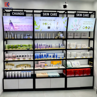Étagère murale d'angle pour cosmétiques, cadre métallique, vitrine de présentation pour produits de soin de la peau avec écran numérique éclairé pour magasin de beauté