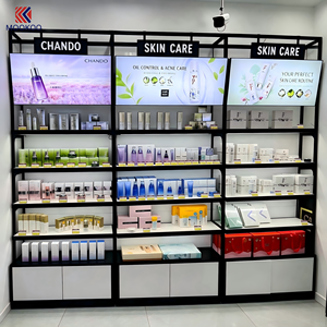 Espositore Angolare da Parete per Cosmetici con Struttura in Metallo, Vetrina per Prodotti Skincare con Schermo Digitale Illuminato per Negozi di Bellezza - Product Image 6