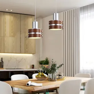 창조적 인 LED 펜던트 빛 새로운 스타일 우드 크롬 금속 E27 전구 램프 침실 식당 주방 샹들리에