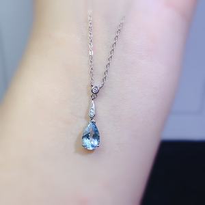 Collar de Aguamarina con Corte Brillante Redondo, Joyería S925, Collar de Aguamarina de Plata de Ley <span class=keywords><strong>925</strong></span> Original al por Mayor para Mujer - Product Image 3