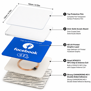 การ์ดอะคริลิค NFC ขนาด 12x12 ซม. แบบกำหนดเอง สำหรับติดตาม <span class=keywords><strong>Facebook</strong></span> พร้อมขาตั้งแสดงผลโซเชียลมีเดียแบบไร้สัมผัส รองรับการใช้งานได้มากกว่า 100,000 ครั้ง สำหรับธุรกิจ - Product Image 6