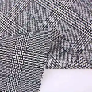 Factory outlet TR suiting fabric 210GSM stretch yarn dyed grid striped polyester grey plaid check woven suit fabric for dress