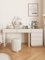 Commode en bois style crème avec tiroirs, coiffeuse intégrée pour chambre, petite table de maquillage, meuble de rangement de chevet de luxe léger