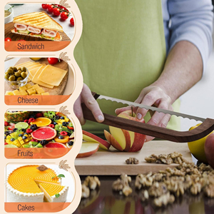 Cortador casero Baguettes Rebanador <span class=keywords><strong>de</strong></span> madera Arco <span class=keywords><strong>Cuchillos</strong></span> para pan Cuchillo <span class=keywords><strong>de</strong></span> masa fermentada dentada <span class=keywords><strong>de</strong></span> acero inoxidable con cubierta protectora y <span class=keywords><strong>bolsa</strong></span> <span class=keywords><strong>de</strong></span> almacenamiento - Product Image 4