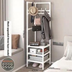 Bán hàng nóng xách tay góc quần áo đứng đơn giản Sàn thép đen Malaysia kim loại trong nhà sắt quần áo giá với kệ - Product Image 3