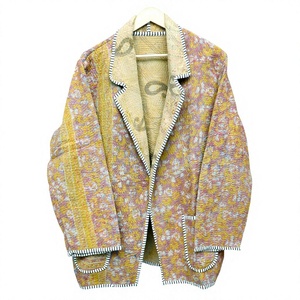 Hand Embroidered Hand Stitched Black Kantha Reversible Mandarin Collar Winter Jacket <b>Coat</b> Indian Handmade Quilted Patchwork - Product Image 1