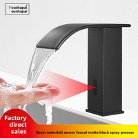 Robinet de lavabo automatique à induction en acier inoxydable noir à trou unique, à poser sur le comptoir, nouveau robinet à détection infrarouge