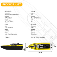 Bateau électrique télécommandé 2,4 GHz anti-interférence avec alerte de batterie faible, double moteur et autonomie ultra-longue