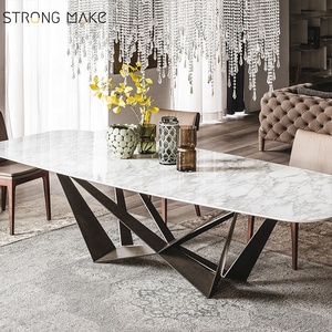 Foshan <strong>Square</strong> <strong>Dinning</strong> Italian White Marble Top High End Quality Black Metal Leg 6 Seaters Dining <strong>Tables</strong> and Chairs Set - Product Image 3