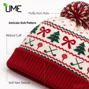 Bonnet de Noël personnalisé en tricot avec pompon, motif Fair Isle, chapeau chaud d'hiver pour les fêtes, logo personnalisé, bonnet festif tricoté pour le quotidien - Product Image 2