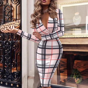Vestido Maxi Estampado de Manga Larga con Cuello en V para Mujer, Tallas Grandes, Sexy, para Otoño e Invierno, Ropa de Club, Dropshipping Shopify - Product Image 4