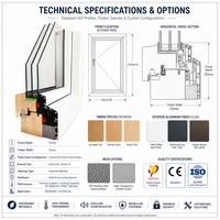 Fenêtre à battant en aluminium et bois pour maison passive, triple vitrage trempé, cadre composite, isolation thermique