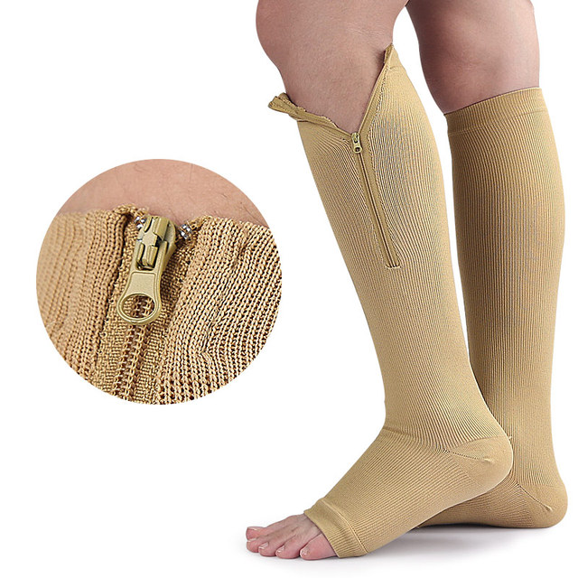 Open-Toe Veins Knee-High Footless Compression Stockings 20-30Mmhg with Zip-Up and Basic Protection Spandex & Nylon