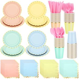 <b>Disposable</b> Party Supplies Kit Multi Color Paper <b>Plates</b> Cups Napkins Cutlery Set For Party - Product Image 1