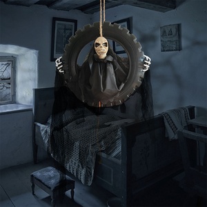 DAMAI Halloween LED Haunters Animated Hanging Moving Skeleton Head Death Reaper in Tire Swing Prop Decoration Decor - Product Image 2