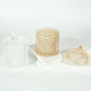 Storage Luxury Custom Logo Colorful Wholesale Roman <b>Cylinder</b> Crystal <b>Glass</b> Candle Jars Holders With Lid - Product Image 1