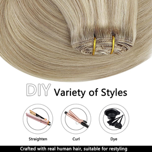 Clip de <span class=keywords><strong>cheveux</strong></span> humains droits en extension Real Remy Clip in Hair Extension Clip Ins Strawberry Blonde Mix Light Blonde Hair Fournisseur - Product Image 2