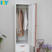 Armoire en acier moderne avec deux tiroirs, idéale pour les chambres ou les appartements, dotée de portes ventilées.