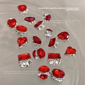 Ankela Love Cube, Cristales para Uñas con Forma <span class=keywords><strong>de</strong></span> <span class=keywords><strong>Gota</strong></span> <span class=keywords><strong>de</strong></span> Agua, Acabado Rojo, Pedrería Ultra Brillante, Bolas <span class=keywords><strong>de</strong></span> Diamantes Rojo <span class=keywords><strong>Sangre</strong></span> <span class=keywords><strong>de</strong></span> Toro, Cristales para Uñas <span class=keywords><strong>de</strong></span> Año Nuevo - Product Image 4