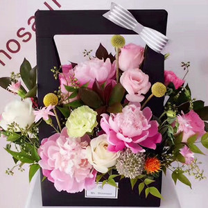 Nuovo arrivo fiorista maniglia cesto di fiori regalo borsa per il trasporto scatola di carta artistica cestini di carta per fiori portatili - Product Image 3