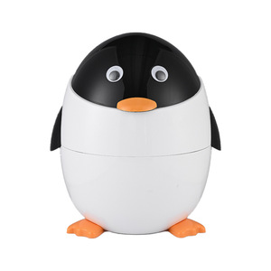 Penguin Cartoon Trash Can With Lid Removable Inner Bucket Indoor Use White Blue Color Round Shape - Product Image 4
