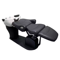 Fauteuil de lavage électrique moderne pour salon, en cuir PU noir, avec bac en céramique, confortable, et accoudoirs chromés