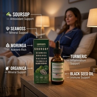 En stock : Liquide oral aigre-doux à base d'algues, d'huile de Moringa, de curcuma, d'huile de graines noires, de sauge et d'herbe des abeilles, Gouttes buvables, procure de l'énergie