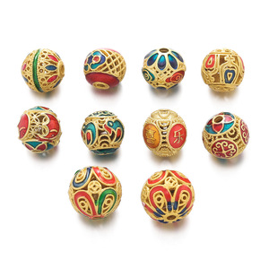 Cuentas de cloisonné redondas chapadas en oro, proceso de goteo de aceite, material de cobre, cuentas sueltas para pulseras DIY, accesorios para la fabricación de joyas - Product Image 5