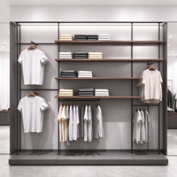 Présentoir de Magasin de Vêtements, Cadre Métallique Noir, Base en Bois, Tringle Suspendue, Autoportant, CE ETL, Vente en Gros pour Boutiques